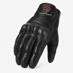 Guantes de Ciclismo de Cuero Negro Premium para Hombre, Protección Completa de Nudillos, Transpirables, Perforados, con Estampado de Motociclista - Product Image 1