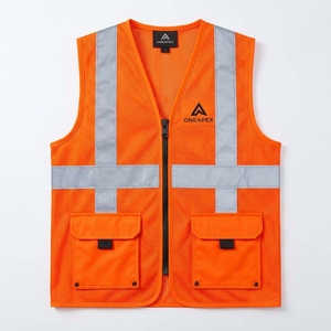 Gilet de sécurité haute visibilité orange pour hommes, vêtements de travail réfléchissants, gilet utilitaire, fermeture éclair personnalisée, vêtements de travail pour la construction - Product Image 2