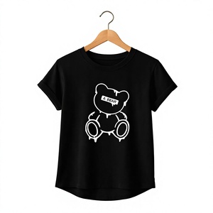 Camiseta Negra de Cuello Redondo para Mujer, Bordado de Corazón Rosa XOXO, Elegante, Corte Ajustado, Manga Corta, 100% Algodón Jersey, para Primavera/Verano - Product Image 6