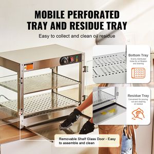 Espositore Riscaldato Commerciale a 2 Livelli 800W con Controllo Temperatura 86-185°F e Luce che Valorizza la Presentazione degli Alimenti - Product Image 4