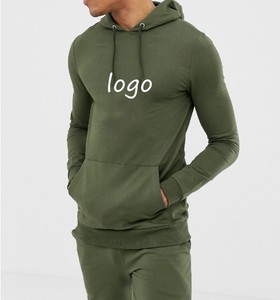 Men's Olive Green Hooded <b>Tracksuit</b> Full Length Solid Color Casual Wear With Side Pockets Breathable Cotton Material Autumn Style - Product Image 3