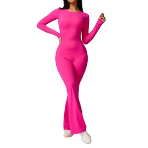 Combinaison tricotée moulante taille haute pour femme, effet ventre plat, manches longues, sans coutures, pour le yoga - Product Image 2