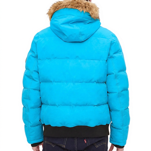 Veste matelassée jaune à capuche pour homme avec garniture en fourrure, coupe-vent, rembourrée de duvet, manteau d'hiver, style décontracté, coupe régulière - Product Image 3