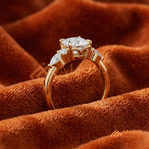 Gold Oval Cut Moissanite Ring Leaf Side <b>Stone</b> Engagement Bridal Jewelry Gift for Women Wedding Ring - Product Image 3