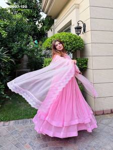 Superbe ensemble tendance en faux georgette avec dentelle, comprenant un haut, un pantalon palazzo et une dupatta – Fournisseur d'articles indiens d'exportation de Surat - Product Image 2