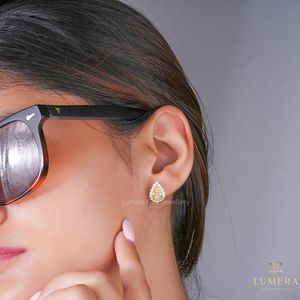 Premium Fancy Yellow Pear Diamond Halo Cluster Setting Studs IGI Certified 18K Solid Gold Teardrop Minimal Party Wear <b>Earrings</b> - Product Image 4