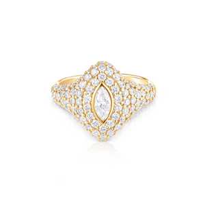 Custom Wholesale 10K 14K 18K Solid Gold Marquise Cut Lab Grown Diamond Bezel Pave Heavy Shield Face Chunky Signet Pinky <b>Ring</b> - Product Image 1