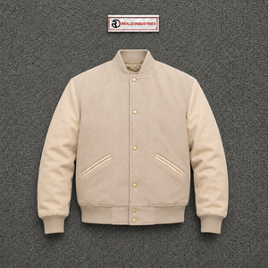 Chaqueta Varsity de Lana Beige Personalizada con Mangas Color Marfil a Juego para Hombre, Chaqueta Bomber de Béisbol Letterman Clásica Premium al por Mayor - Product Image 5