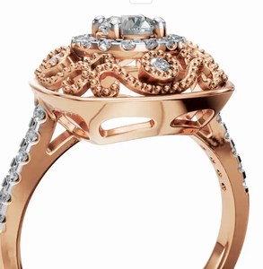 Anillo de Diamantes de Diseño Vintage con Halo Ornamentado, con un Peso Total de 0612 Quilates y 33 Piedras Brillantes - Product Image 3