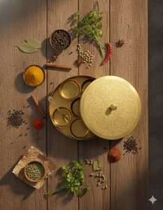 Handmade Brass Spice <b>Box</b> with Spoon – Engraved - Product Image 1