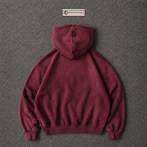 Maroon Washed Oversized Hooded Jacket Embroidered Letter Full Zipper <b>Hoodie</b> Retro <b>Burgundy</b> Grunge Street Style Distressed Urban - Product Image 6