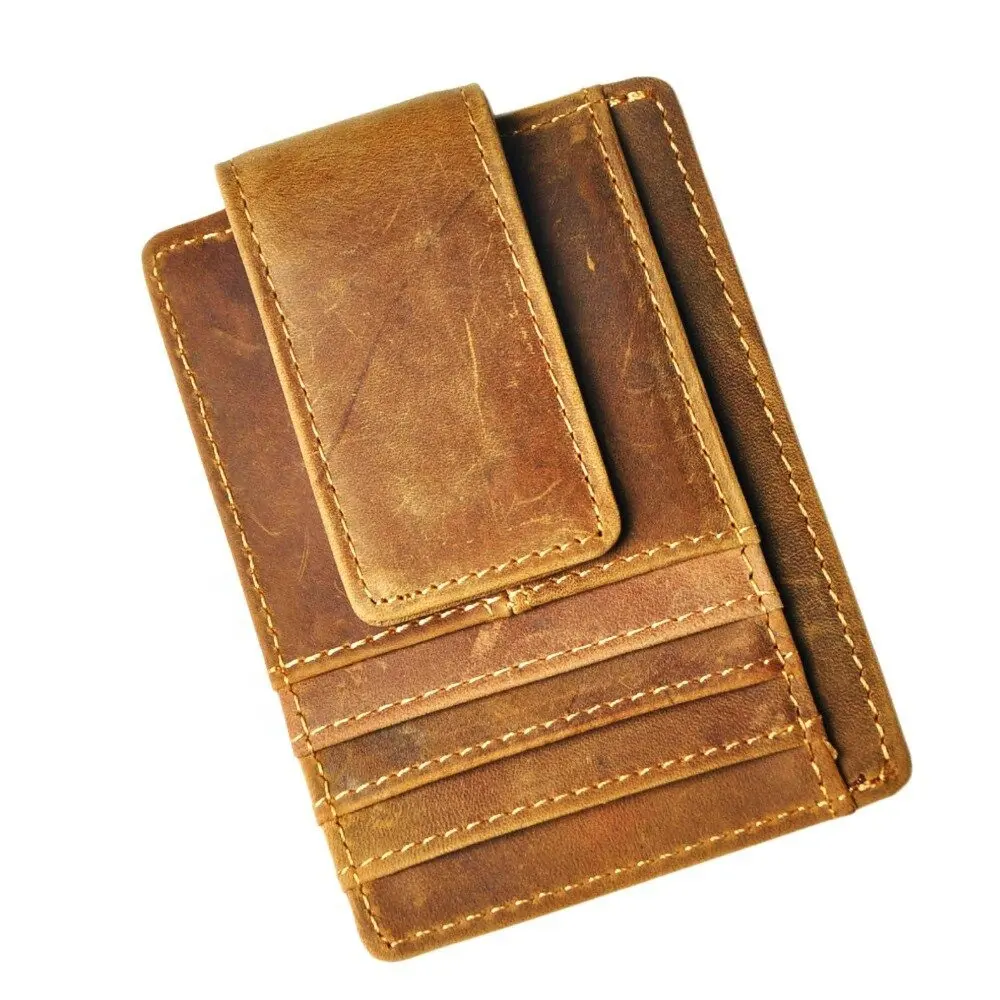 Leather Magnet Money Clip Fashion Men Gift Wallet Card Photo Holder Case Design Handy Front Pocket Wallet Mini Purse LKU-0315