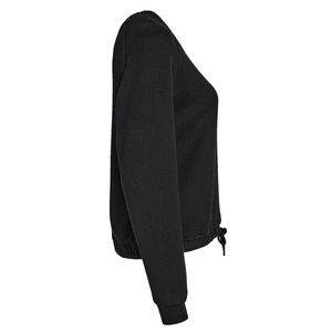 Sudadera de punto negra lisa con cuello redondo para mujer, manga larga, con cordón en el bajo, para otoño - Product Image 2