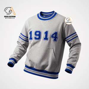 Ropa Griega, Sudadera de Cuello Redondo para Hombre, Modelo 1914, Corte Regular, Diseño con Bolsillo, Color Azul Grisáceo, Algodón, Estilo Casual Digital - Product Image 1