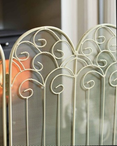 Ivory Scroll Arch Metal Fireplace <b>Screen</b> Four Panel Folding Spark Guard Decorative Mesh Hearth Safety <b>Protector</b> - Product Image 3