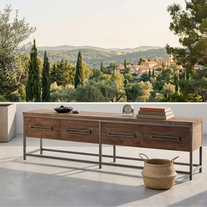 Mesa Auxiliar Larga Aserbo, Estilo Contemporáneo, Madera Reciclada, Marco de Metal, Consola de Lujo, Ecológica, Duradera, Gran Capacidad de Almacenamiento, para Villa - Product Image 3