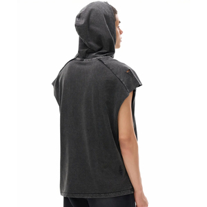 High Quality Men's Hooded Sleeveless Boxy Fit Vintage Streetwear Tank <b>Top</b> <b>Distressed</b> Splice Design Oversized Retro Fashion - Product Image 6