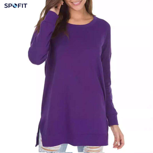 Sudadera de Punto con Cuello Redondo y Manga Larga para Mujer, Marca SPOFIT, Dobladillo Asimétrico, Color Blanco Sólido, Estilo Casual, para Otoño - Product Image 4