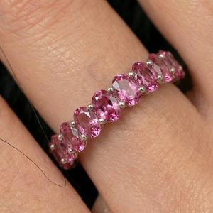 Pink Tourmaline Wedding <b>Ring</b> Shared Prong Eternity <b>Ring</b> 925 Sterling <b>Silver</b> 14K Gold Plated October Birthstone - Product Image 4