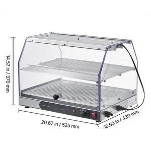 Vitrine chauffante commerciale à 2 niveaux 450W avec éclairage, étagères amovibles, porte double face, contrôle de température 85°C, méthode manuelle - Product Image 5