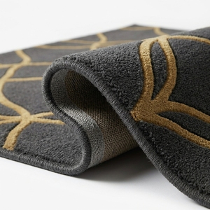 Modern Geometric Area Rug Plush Carpet Black Gold Rectangle Floor <b>Mat</b> for Living Room Bedroom Hotel - Product Image 2