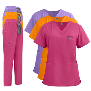 GLOWING NEON INDUSTRY Women V-Neck Scrub <b>Top</b> Set Logo 90% Polyester Worsted Hospital Uniforms Blouse Short Sleeve Needle - Product Image 1