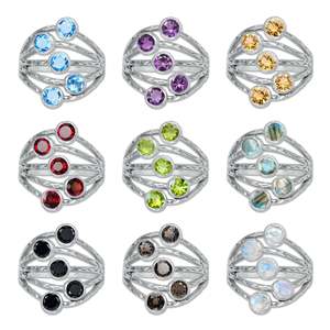 Sterling Silver Five-Stone <b>Statement</b> <b>Ring</b> Handmade Jewelry <b>Ring</b> Vintage Style Natural Gemstone for Wedding Gift Jewelry - Product Image 1