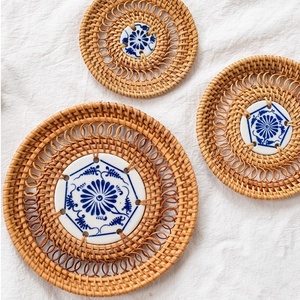 แผ่นรองแก้วหวายสานด้วยมือเสื่อหวายธรรมชาติแผ่นรองหวายสานด้วยมือแบบคลาสสิก - Product Image 3