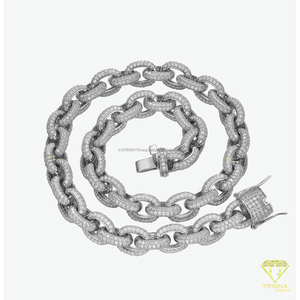 Collar de Eslabones Redondos con Diamantes Cultivados en Laboratorio de Alta Calidad, Plata de Ley 925, Joyería Urbana de Moda, Proveedor Mayorista - Product Image 2
