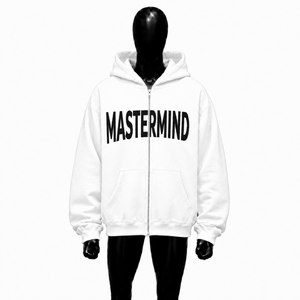 Custom White Oversized <b>Zip</b> <b>Up</b> <b>Hoodie</b> Men Streetwear <b>Black</b> Graphic Print Drop Shoulder Full Zipper Hooded Sweatshirt Casual Wear - Product Image 1
