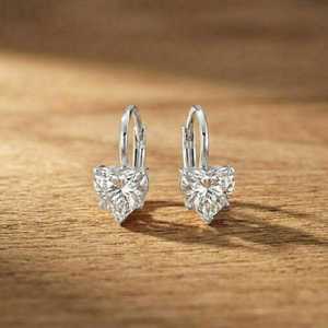 Women Lab Grown Diamond Heart <b>Drop</b> Earrings With Prong Setting Color E VVS 10k 14k 18k Solid Gold 2.00 CT Per Pair Fine Jewelry - Product Image 2