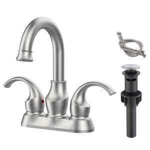 Rubinetto da Bagno a 2 Maniglie Stile Luna Crescente da 4 Pollici, Finitura Nichel Spazzolato, con Beccuccio Girevole a 360 Gradi - Product Image 1