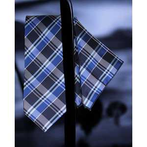 Conjunto clásico de corbata a cuadros azul Microsilk y bolsillo cuadrado para camisas de hombre - Product Image 3