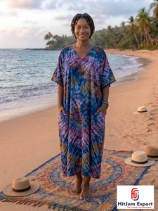 Women Printed <b>Kaftan</b> Dress Loose Fit <b>Summer</b> Beach Wear Soft Fabric Trendy Design Custom Wholesale Bulk Manufacturing Supply - Product Image 2