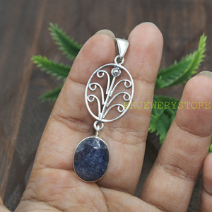 Colgante de Plata de Ley 925 con Zafiro Azul Natural, Ovalado, con Filigrana, Hecho a Mano, Estilo Vintage, Joyería de Diseño, Regalo para Ella - Product Image 6