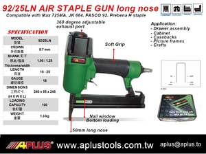 APLUS 90/25LN, 18GA 12-25MM,5.8MM CROWN 90 STAPLE PISTOLET À AIR À BONG NEZ - Product Image 2