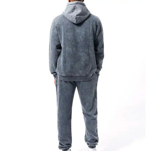 Ensemble de survêtement à capuche pour homme, effet délavé, manches longues, couleur unie, pantalon de jogging décontracté avec poches latérales, respirant, pour l'hiver, OEM - Product Image 2