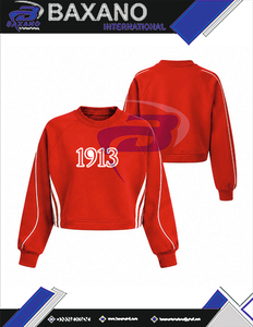 เดลต้า |   ซิกมา |   เสื้อสเวตเชิ้ต Theta Sorority สีแดงสำหรับฤดูหนาว แบบครอปปิ้ง ตกแต่งด้วยลายปักสีขาว ดีไซน์พิมพ์ลายเสื้อสเวตเชิ้ตสำหรับนักศึกษา - Product Image 4