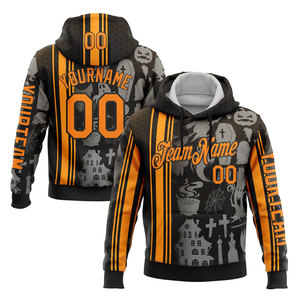 Custom <b>Halloween</b> Printed Hoodie Men's Black Orange Pattern Casual Hooded <b>Sweatshirt</b> Regular Fit Autumn Wear - Product Image 1