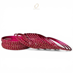 Vibrant Fuchsia Pink Trendy Gold Plated Glitter Crystal Fashion Bangles <b>Bracelet</b> Indian Jewelry for Women Wedding Wear Wholesale - Product Image 3