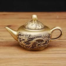 กาน้ำชาโลหะแบบจีนโบราณลายมังกรพร้อมฝาปิด - Product Image 2