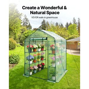 Serra da Giardino Walk-in 141 cm x 142 cm x 200 cm con Telaio in Acciaio e Legno, 2 Livelli, 8 Ripiani, Porta con Cerniera Scorrevole, Copertura in PE per Esterni - Product Image 2