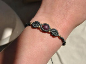 Handmade Macrame Garnet <b>Bracelet</b> Natural Red Gemstone Gray Cord Gold Beads <b>Adjustable</b> Boho Healing Jewelry for Women - Product Image 2