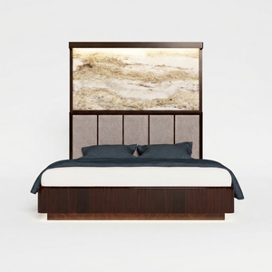 Modern <b>King</b> <b>Size</b> Solid Wood Upholstered <b>Bed</b> Frame with Wooden <b>Headboard</b> Bedroom Furniture for Hotel Apartment - Product Image 1