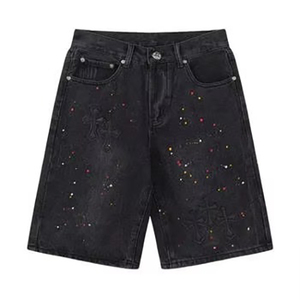Jorts de travail pour hommes personnalisés, de haute qualité, en acrylique noir délavé, avec rivets en pierre et fermeture à boutons métalliques, pour fabricants et charpentiers - Product Image 1