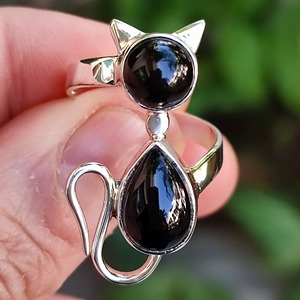 Black Onyx <b>Ring</b>, 925 Sterling Siver Handmade <b>Statement</b> Promise <b>Ring</b> for Men, Women, Natural Black Onyx Round Pear Shape Stone - Product Image 5