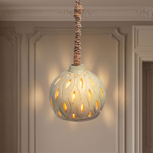 Lampe suspendue en céramique vert sauge, idéale pour les ampoules LED E27 dans un style tambour élégant. - Product Image 2