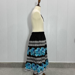 Custom Wholesale Polynesian Tribal Floral Embroidery Black Midi Skirt Women High Waist Ethnic Samoan Puletasi A Line Skirt <b>Dress</b> - Product Image 3
