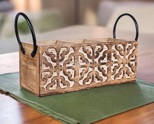 FWE Porte-couverts en bois fabriqué à la main pour support de cuillère de cuisine pour organisateur de rangement de table à manger Boîte à vaisselle avec poignée - Product Image 5