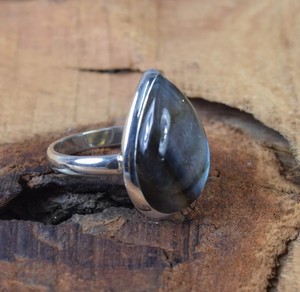 Anillo fino de Plata de Ley 925, pera Natural, labradorita, piedras preciosas, ajuste de bisel, Diamante certificado GIA, Labradonte, fiesta clásica - Product Image 5